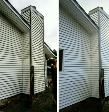 Voor en na foto houten gevel Heerlen
